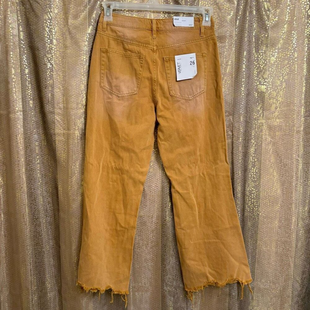 Vervet Leslie Distressed Golden Mustard 90s Vintage Flare Jeans Size 26 - Picture 2 of 9